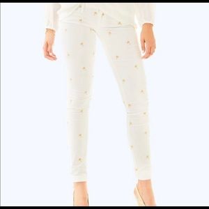 NWT Lilly Pulitzer Gold Palm tree White Worth pant. Size 2.